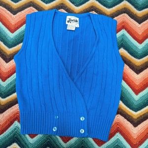 Vintage 70s blue knit sweater knit gilet waistcoat acrylic v cut